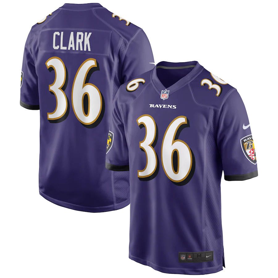 Men Baltimore Ravens #36 Chuck Clark Nike Purple Game NFL Jersey